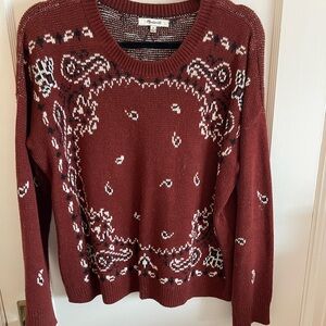 Madewell Burgundy Patterned Crew Neck Sweater